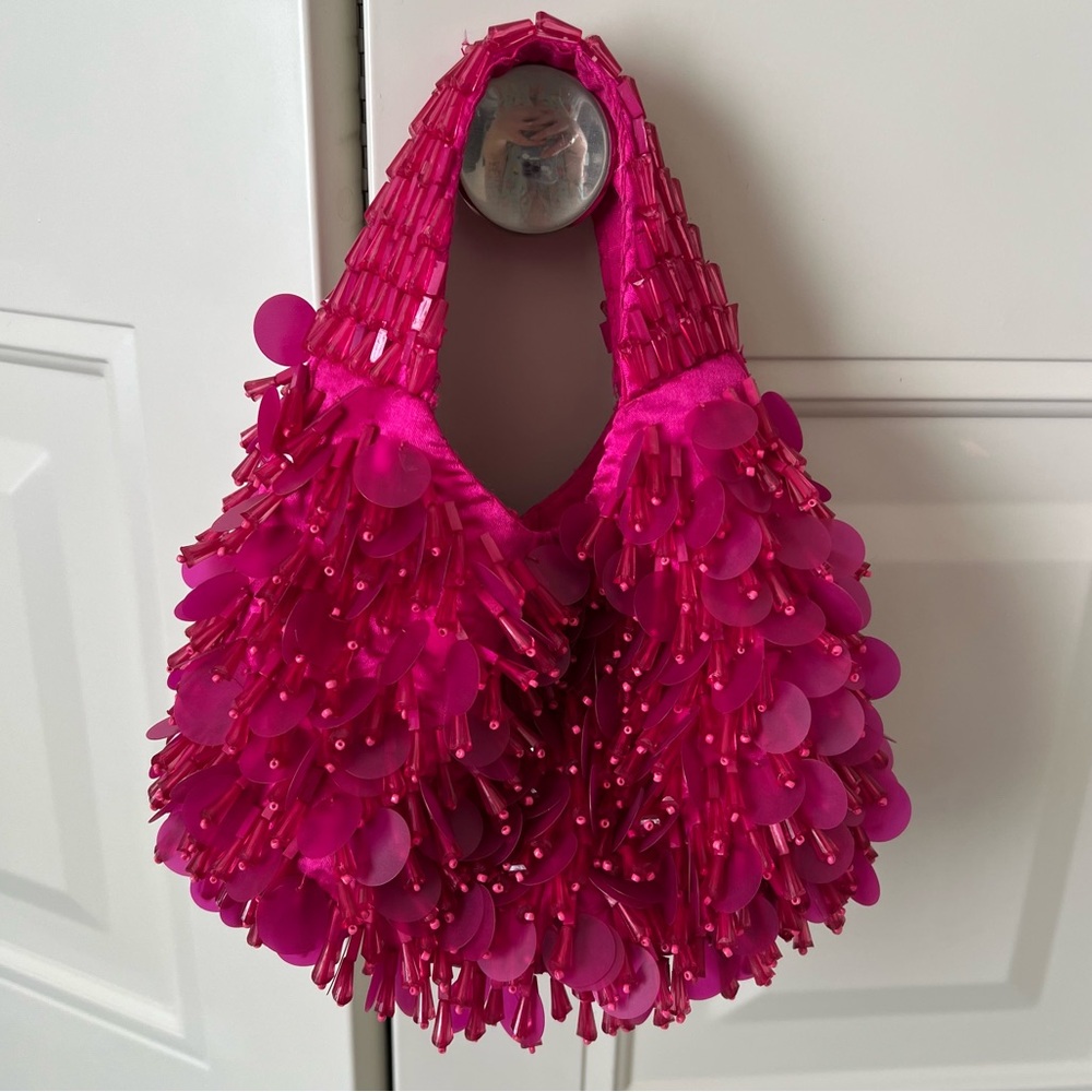 Hot Pink Beaded Mini Bag